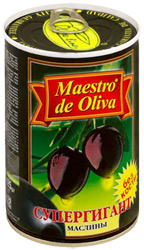 Маслины Maestro de Oliva Супергигант без косточки 425г железная банка