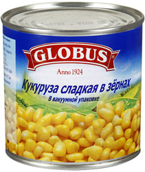 Кукуруза Globus сладкая в зернах в вакуумной упаковке 340г