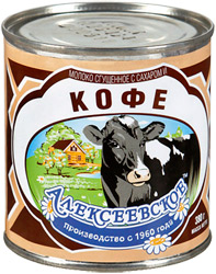 Молоко Алексеевское сгущенное с сахаром и кофе 5%, 380г