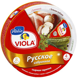 Сыр Viola Русское избранное плавленый ассорти с бужениной с белыми грибами с хреном с маринованными огурчиками 21% 130г