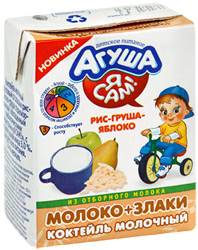 Коктейль молочный Агуша Я сам фруктовый со злаками Рис-Груша-Яблоко для детей с 6 месяцев 3% 209г