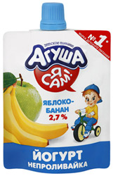 Йогурт Агуша Я САМ с яблоком и бананом для детей с 8 месяцев 2,7% 85г непроливайка