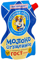 Молоко Главпродукт Смешная корова сгущенное с сахаром цельное 250г, с дозатором