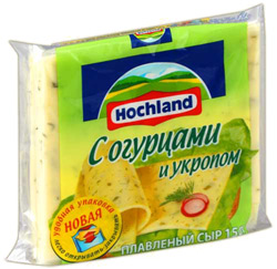 Сыр Hochland плавленый с огурцами и укропом 40% ломтики 150г (8шт)