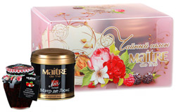 Подарочный набор Maitre "Чайный салон": Чай Мэтр де Люкс 100г + Варенье из малины, 375г