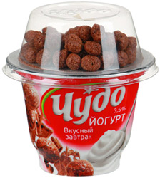 Йогурт Чудо Вкусный завтрак Классический с топпером Зерновые шарики с какао 3,5% 175г
