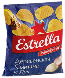Картофельные рифленые чипсы Estrella "Деревенская сметана и лук", 160г